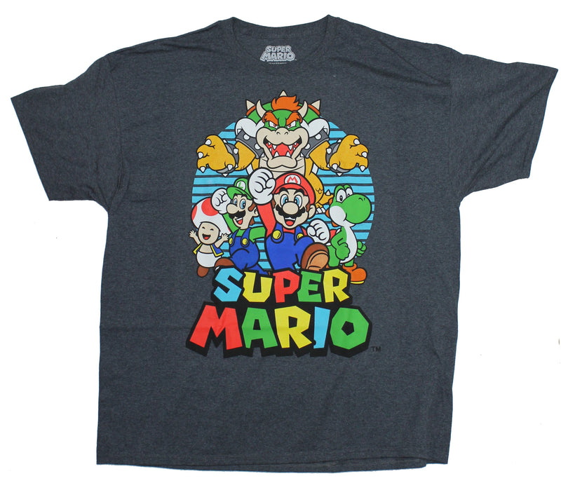 Super Mario Brothers Mens T-Shirt - The Gang Running from Bowser
