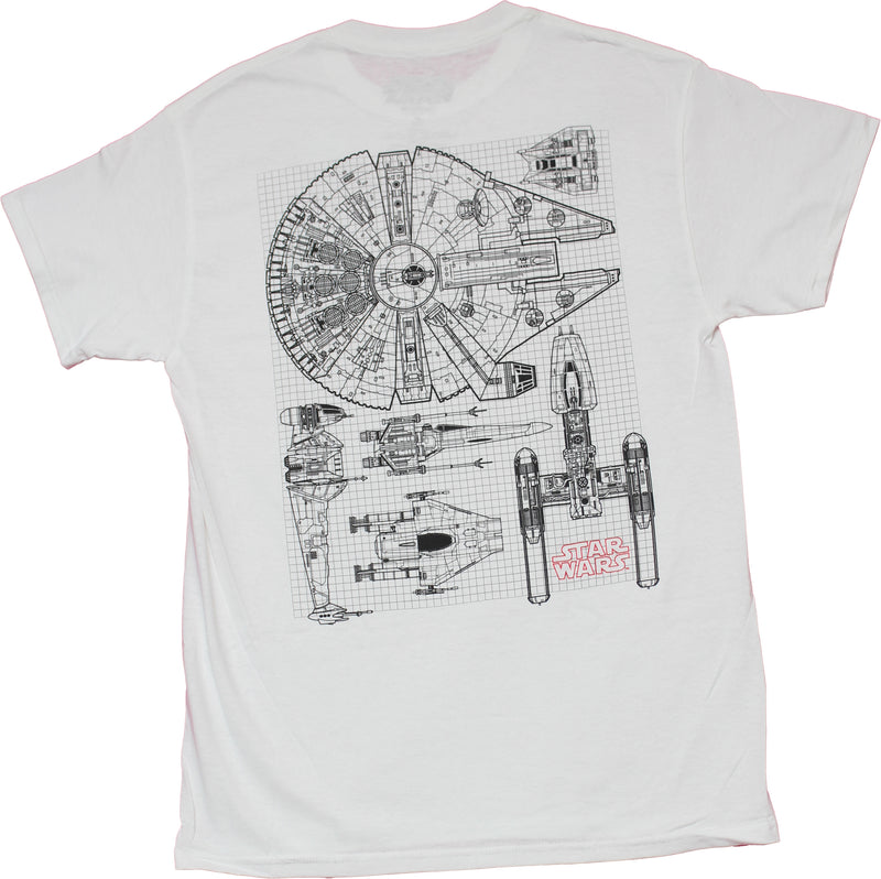 Star Wars Mens T-shirt - Lapel Falcon schematic large version on back