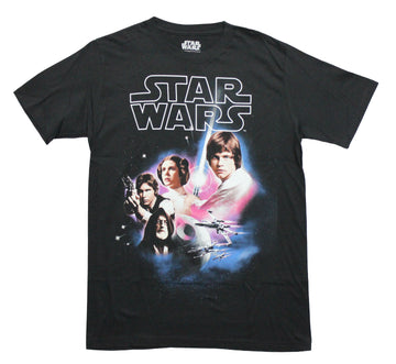 Star Wars Mens T-Shirt -  Original Trilogy Luke Han Leia & Obi Around Death Star