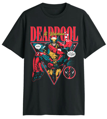 Deadpool & Wolverine Mens T-Shirt - Best Buds? Triangle Wolvy Holds Deadpool