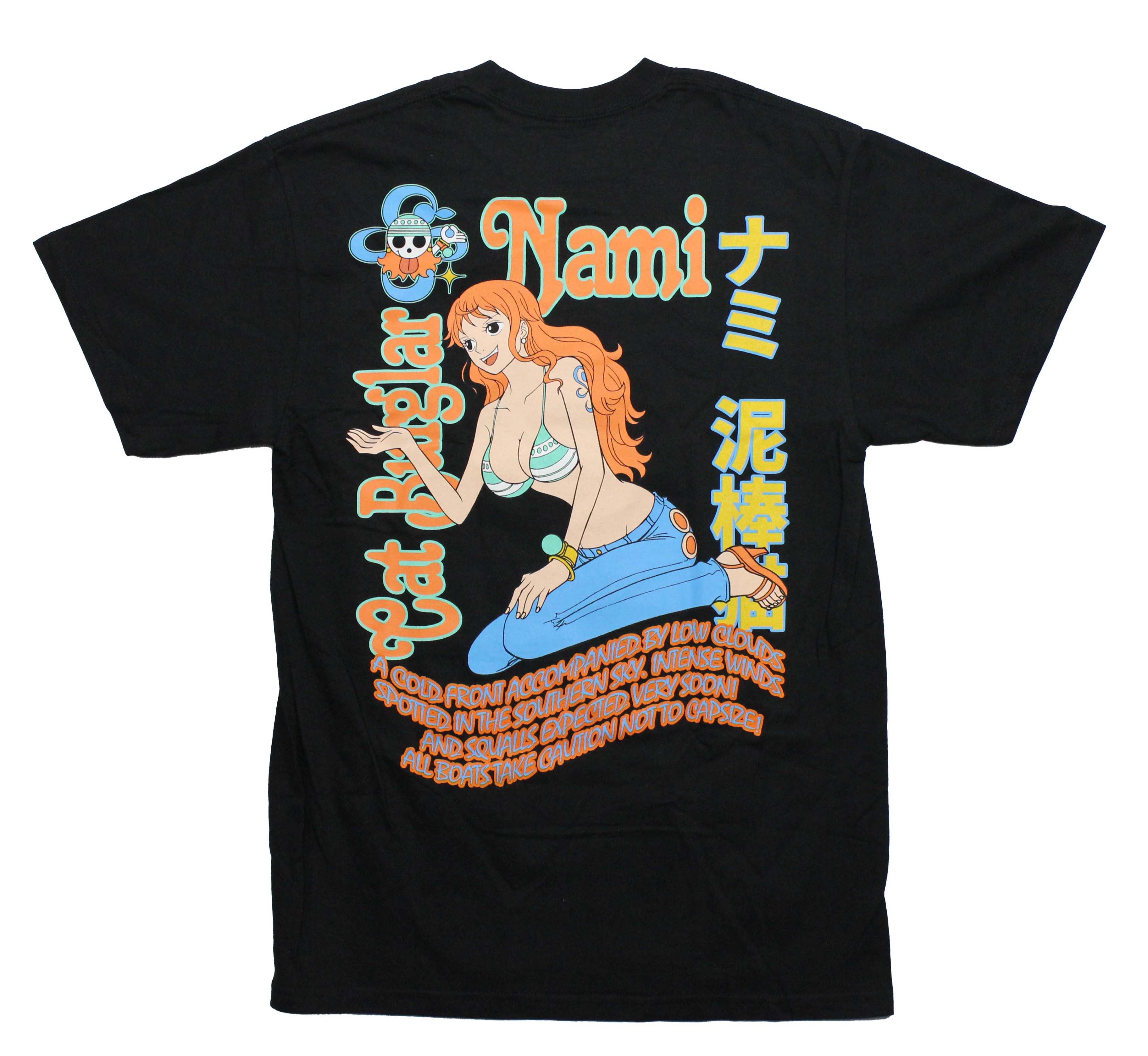 One Piece Mens T-Shirt - Lapel Nami Logo Lapel Back with Written Forecast