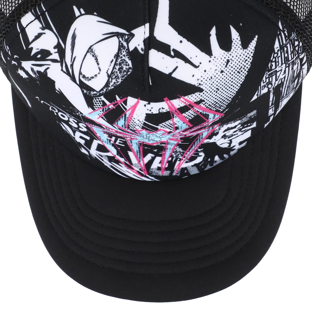 Bioworld Spider-Gwen Pink Spidey Logo with Black-and-White Background Black Foam Trucker Hat