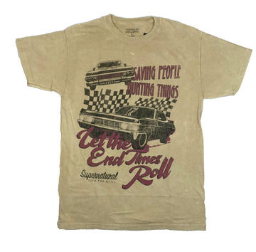 Supernatural Mens T-Shirt -Let the End Times Roll Mineral Wash