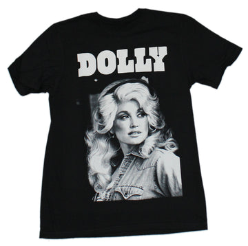Dolly Parton Mens T-Shirt - Black and White Retro Picture Under Name