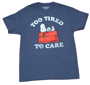 Peanuts Mens T-Shirt  -  Too Tired To Care Snoopy on House