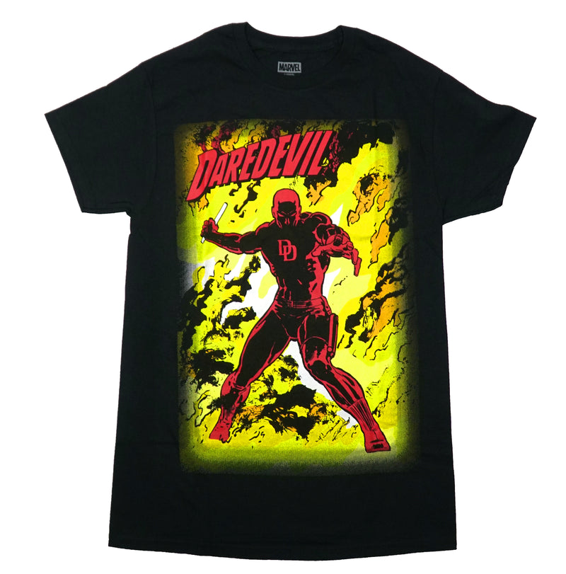 Daredevil Mens T-Shirt - Holding Baton In Front of Yellow Background - Inmyparentsbasement.com