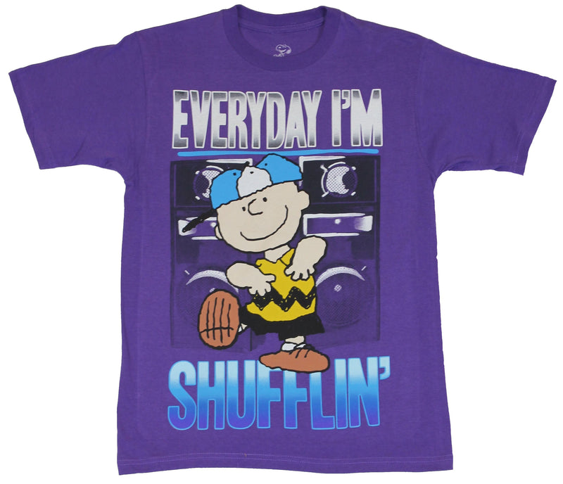 Peanuts Mens T-Shirt -  "Every Day I'm Shufflin" Blue Hat Charlie Brown Image