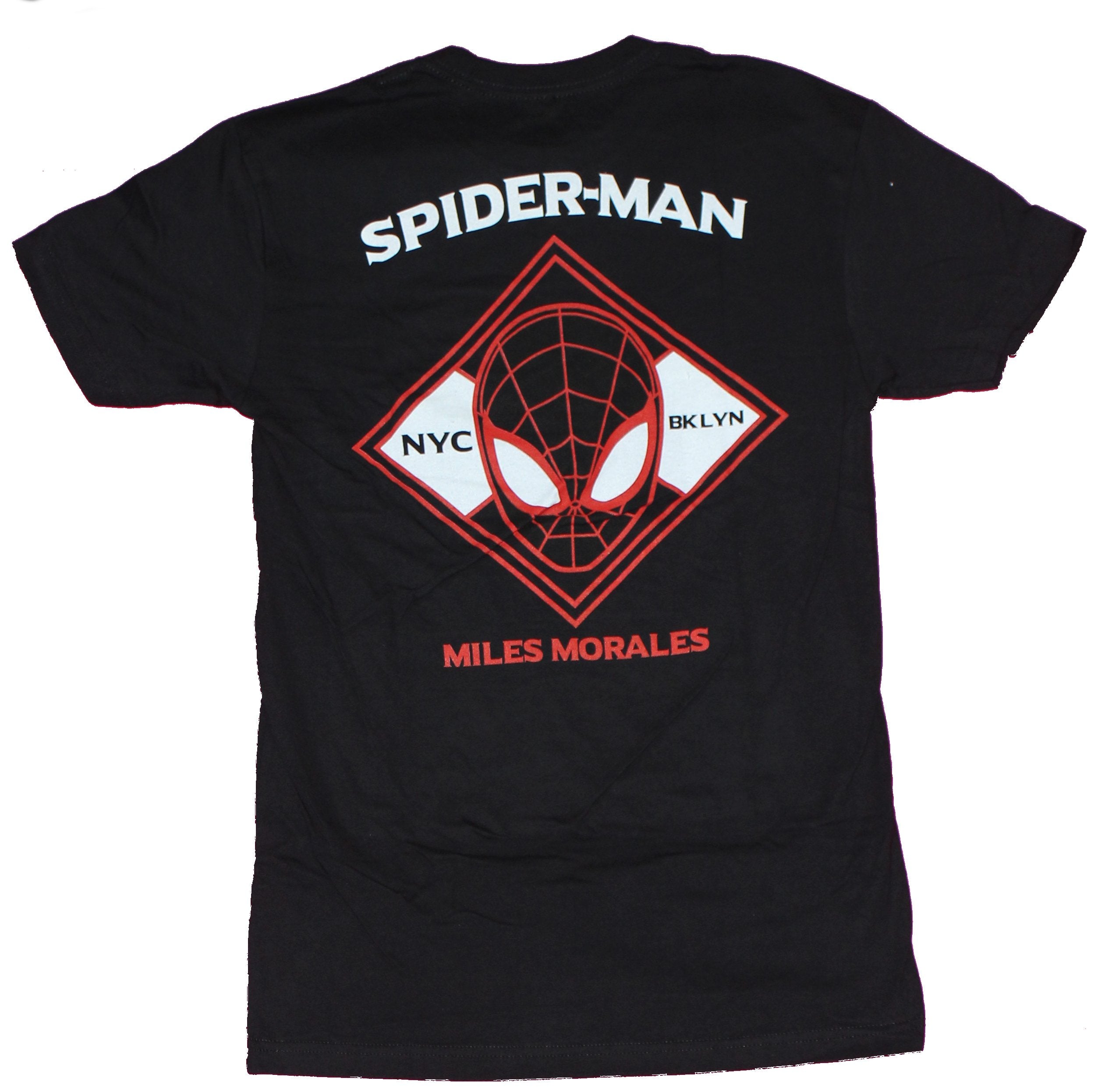 Spider-man  Mens T-Shirt- Brooklyn New York Lapel Miles Morales Logo Back