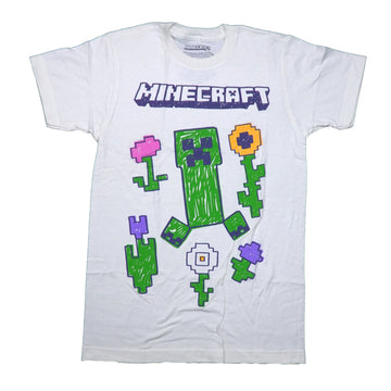 Minecraft Mens T-Shirt - Colored in Craft Pieces Creeper Flowers