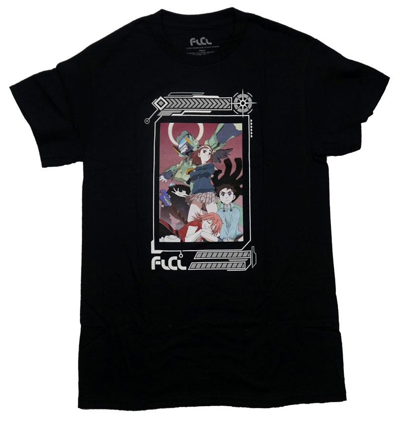 FLCL Fooly Cooly Mens T-Shirt - Trio Below Robot Hanging With Guitar - Inmyparentsbasement.com