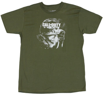 Call of Duty Ghosts Mens T-Shirt -  Profile of White Pic of Hat Holding Solider
