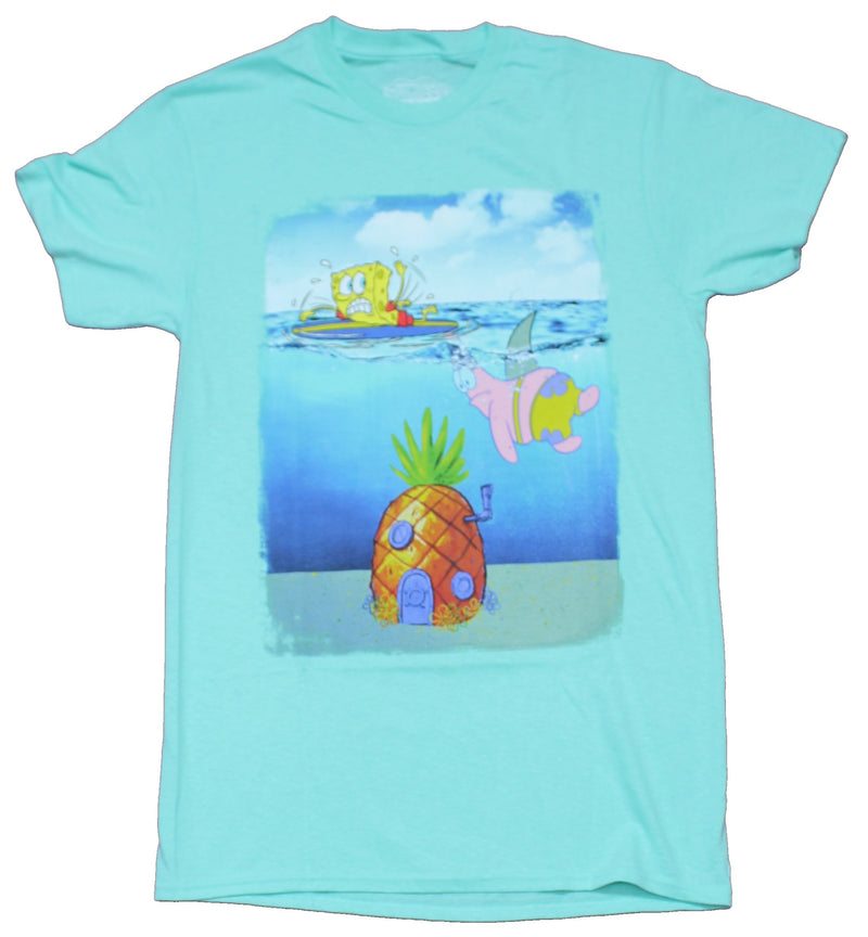 Spongebob Squarepants Mens T-Shirt - Bob Running From Patrick Shark