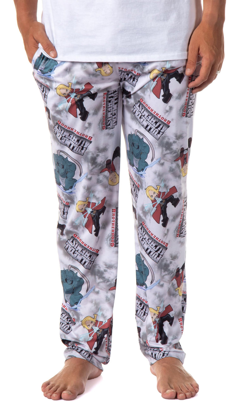 Fullmetal Alchemist Brotherhood Anime Men's Edward Alphonse and Title All Over Print Pajama Pants Adult Sleep Bottoms