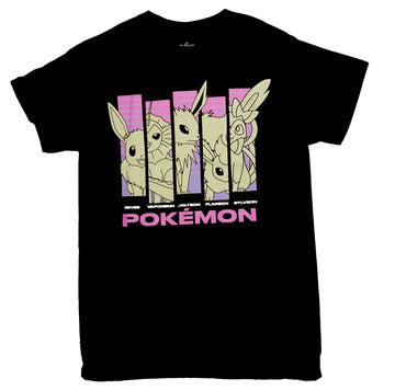 Pokemon Mesn T-Shirt - 5 Evolutions of Evee Character Bars