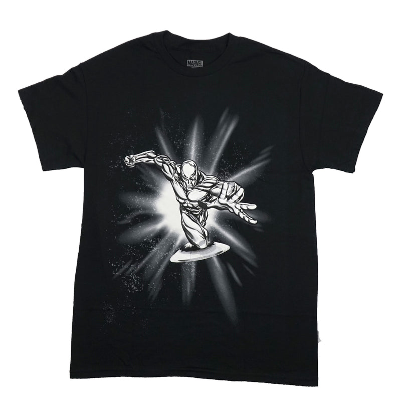 Silver Surfer Mens T-Shirt - Marvel Reaching Out While Surfing Out of Rays