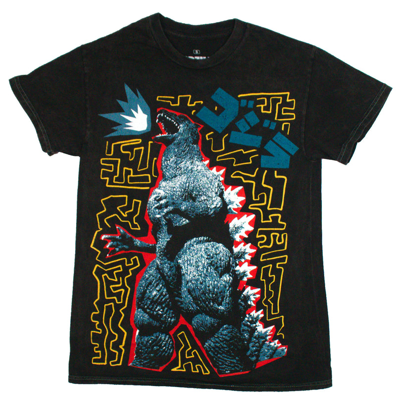 Godzilla Mens T-Shirt - Roaring Godzilla Among Kanji Red Outline