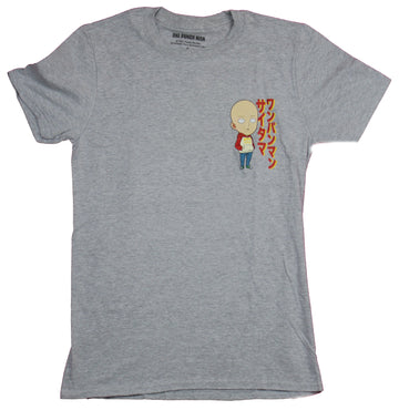 One Punch Man Mens T-Shirt  - Saitama Chibi Style Kanji Lapel Image