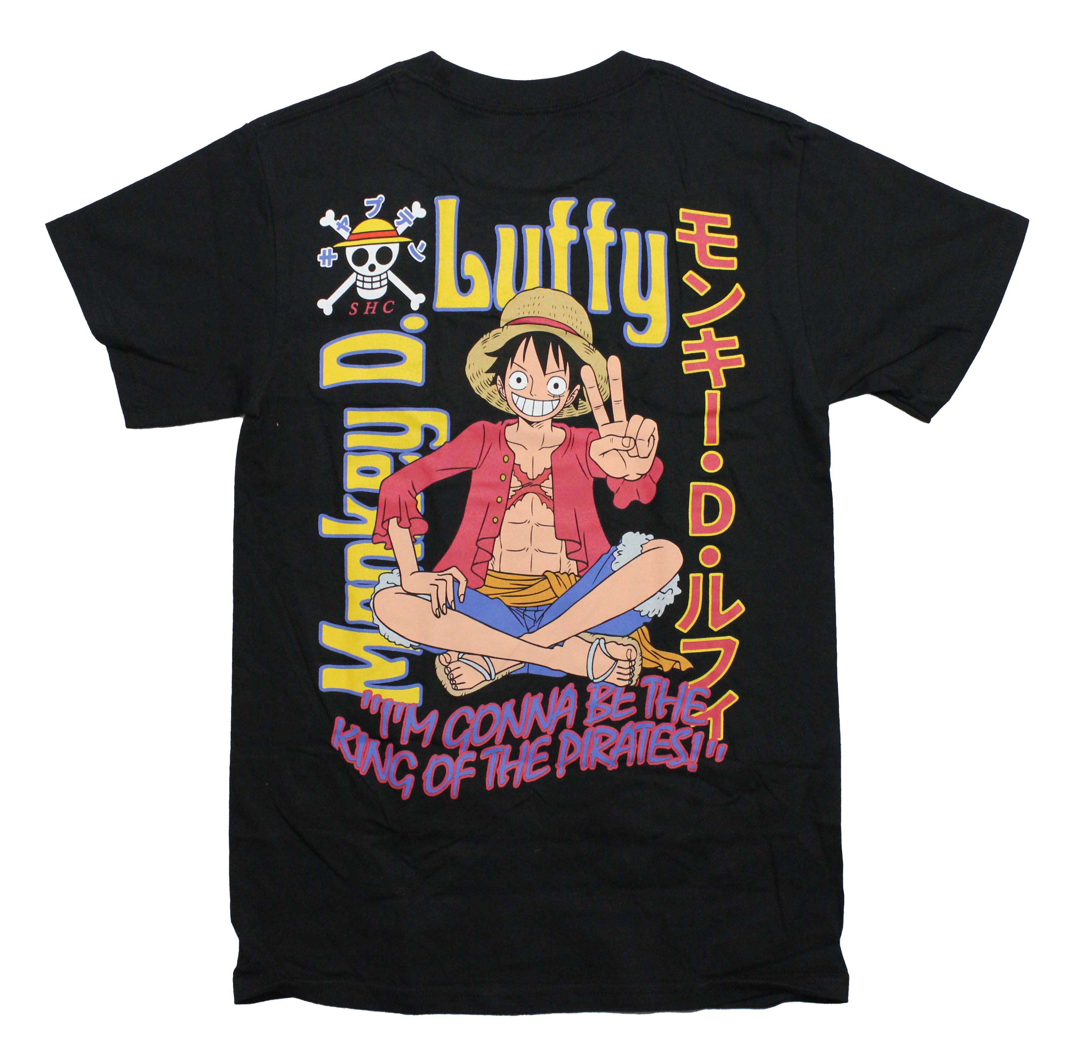 One Piece Mens T-Shirt - Lapel Monkey D. Luffy Skull Sitting On Back