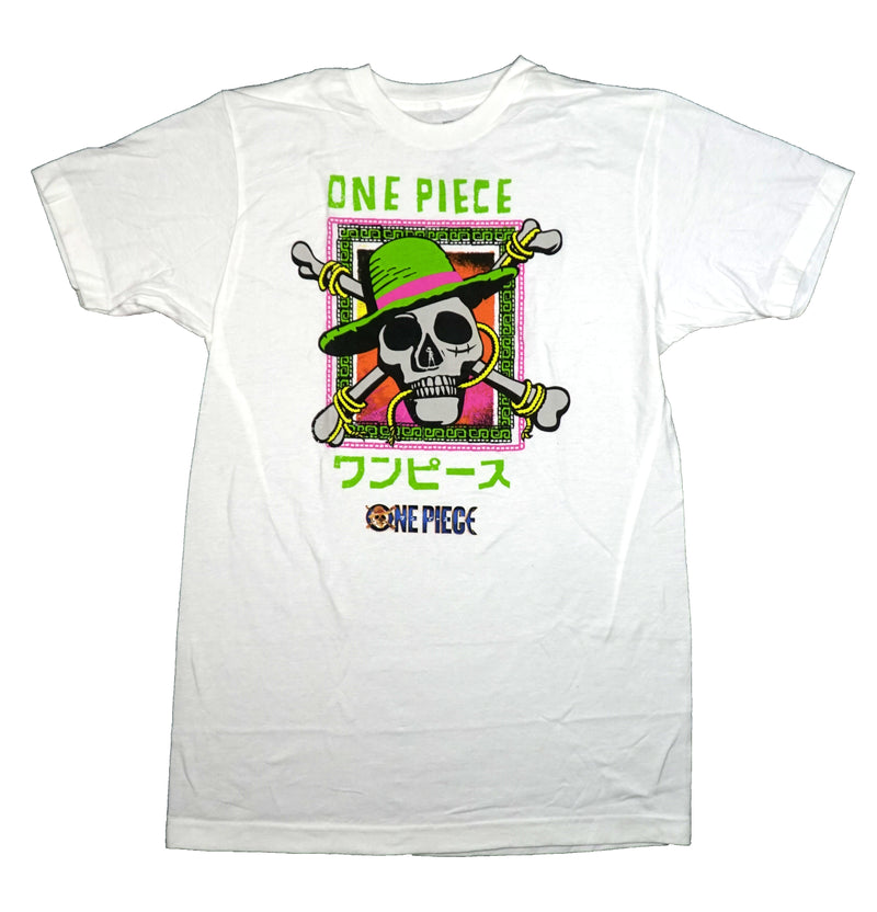 One Piece Mesn T-Shirt - Fluorescent Skull with Hat Logo Above Kanji