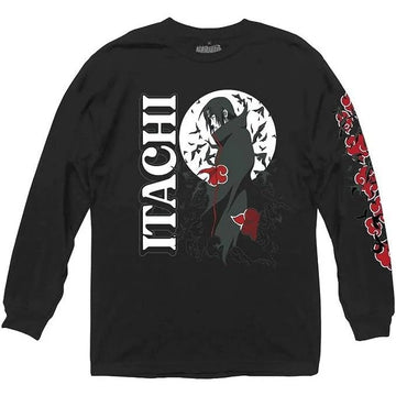 Naruto Shippuden Mens  Long Sleeve T-Shirt - Itachi Posed with Crow and Moon
