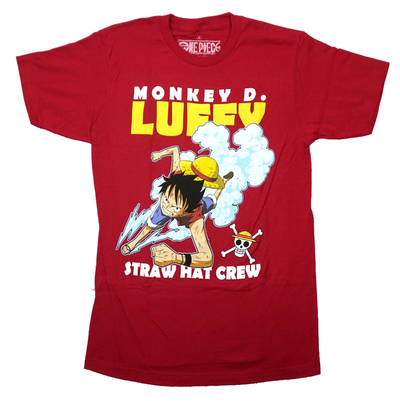 One Piece Mens T-Shirt - Luffy Running Fiercely Through Clouds Between Name - Inmyparentsbasement.com