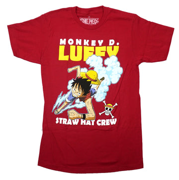 One Piece Mens T-Shirt - Luffy Running Fiercely Through Clouds Between Name