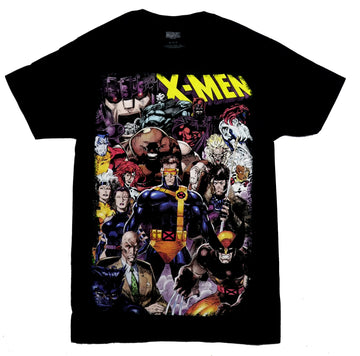X-Men Mens T-Shirt - Jim Lee Giant Group Surrounding Cyclops at Center