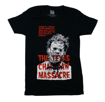 Texas Chainsaw Massacre Mens T-Shirt - Bloody Logo Over  Stalked by a