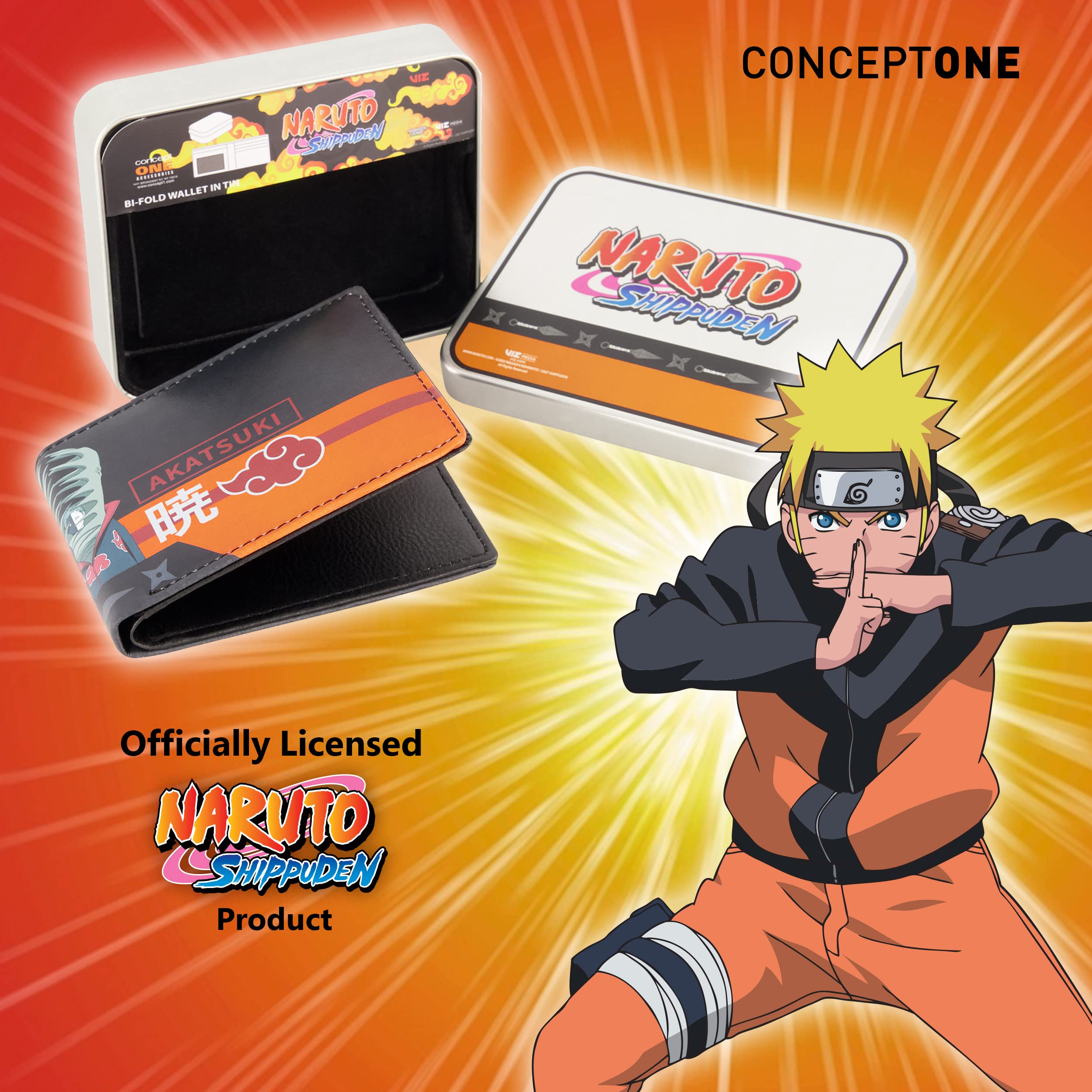 Naruto Bifold Wallet, Slim Wallet with Decorative Tin for Men and Women, Multi