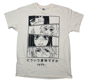 Ring of Fire  Mens T-Shirt - 4 Boxed Girl Images Above Kanji