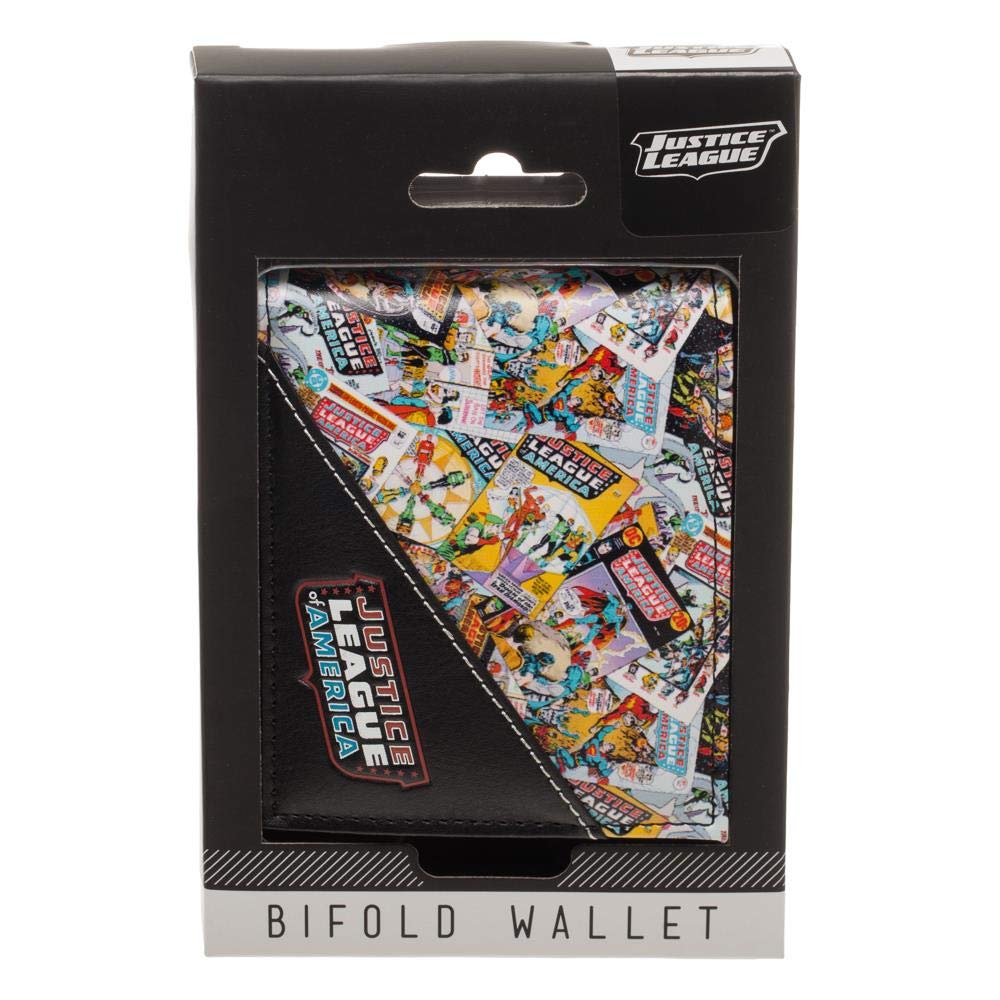 Bioworld DC Comics Justice League of America Bi-Fold Faux Leather Wallet, Black, One Size