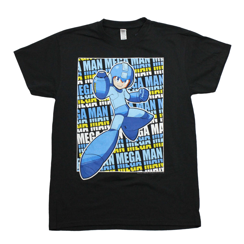 Mega Man Mesn T-Shirt - Posing over Repeat Name Mega - Inmyparentsbasement.com