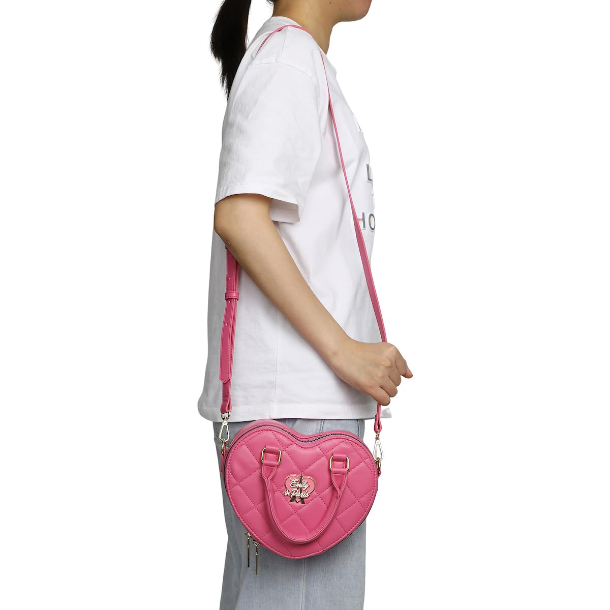 Emily In Paris Women's Pink Heart-Shaped Crossbody Handbag