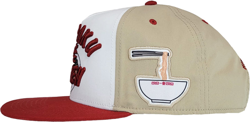 Naruto Shippuden Ichiraku Ramen Icon Hidden Leaf Village Adjustable Red and White Flat Bill Snapback Hat (One Size, Red)