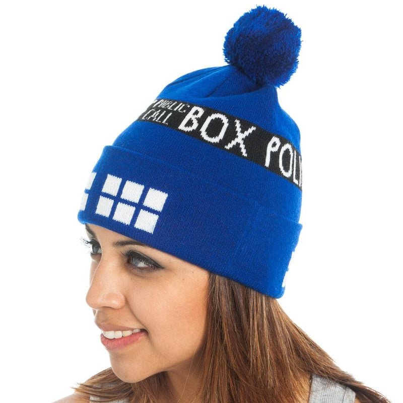 Dr Who Call Box Cuff Beanie Cap Hat Licensed New Doctor BBC