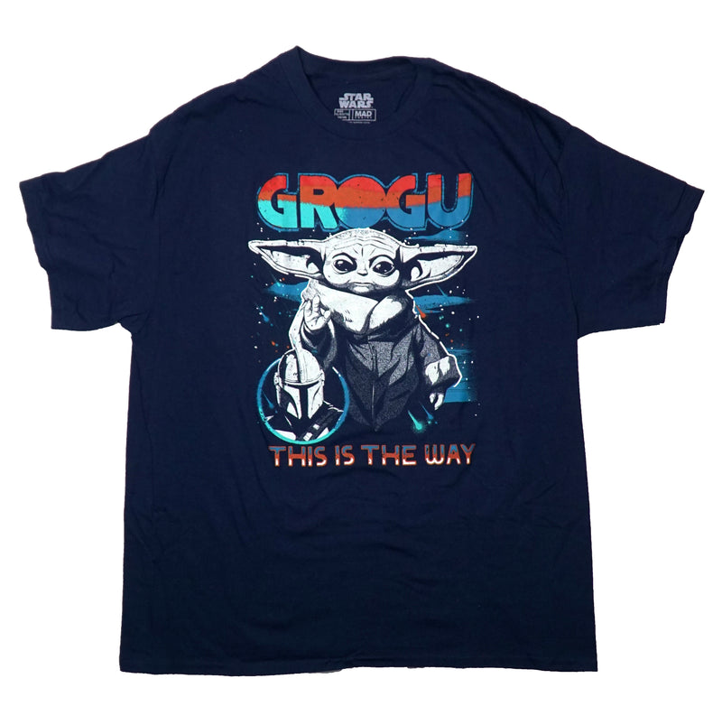 Star Wars Mens T-Shirt - Grogu Above Mandalorian Blue Circle This Is The Way