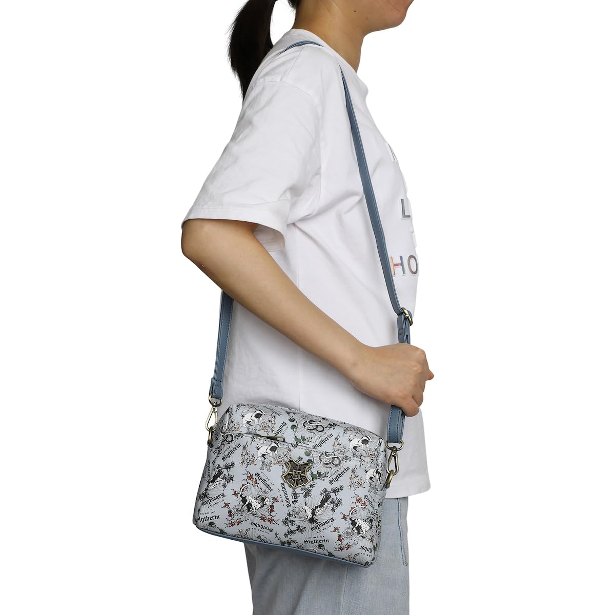 Harry Potter Hogwarts Crest Women's White Floral Crossbody Handbag