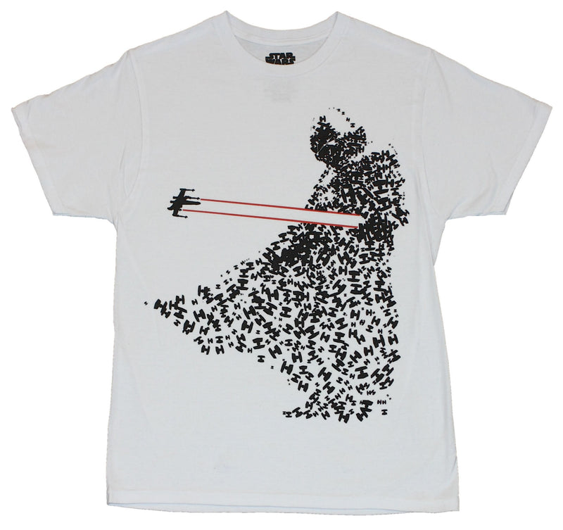 Star Wars Mens T-Shirt - X-Wing Attacks Vader Made Up of Tiny Tie Fighters