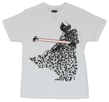 Star Wars Mens T-Shirt - X-Wing Attacks Vader Made Up of Tiny Tie Fighters