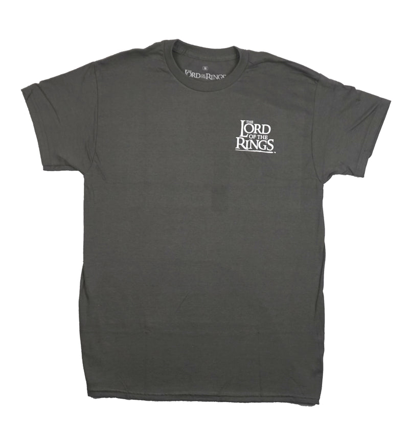 Lord of the Rings Mens T-Shirt - Lapel Logo Weapons Descriptions on Back