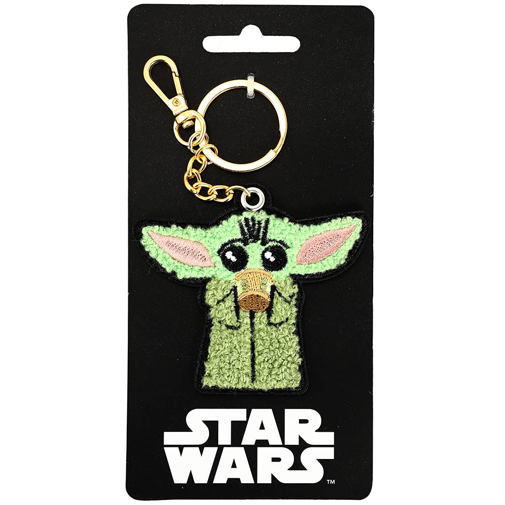 Star Wars Grogu Chenille Embroidered Patch Gold Hardware Keychain