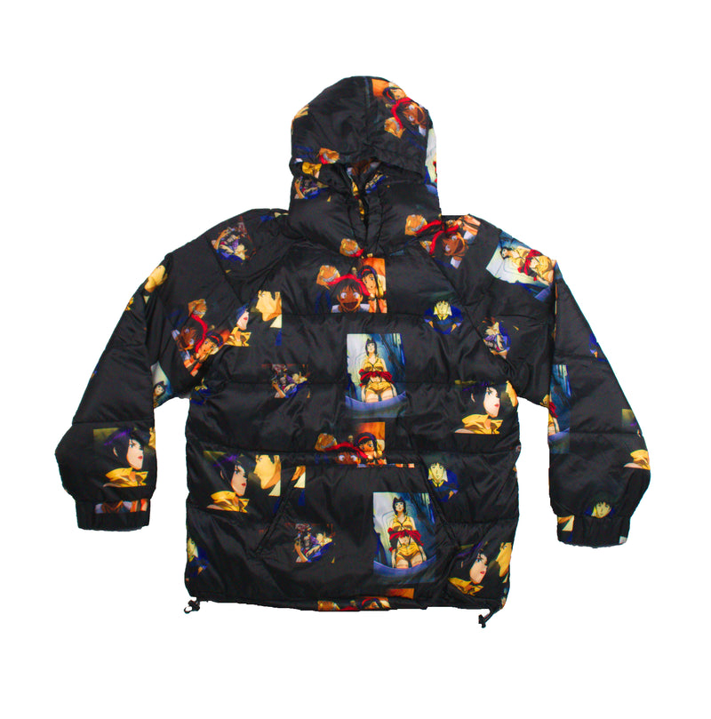 Cowboy Bebop All Over Scenes Men's anime puffer pull-over hoodie Black
