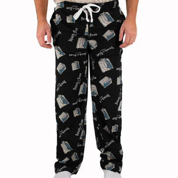 Ripple Junction Attack on Titan Mens Lounge Pants Scout Regiment Shield Anime Kanji Logo All Over Print Officially Licensed