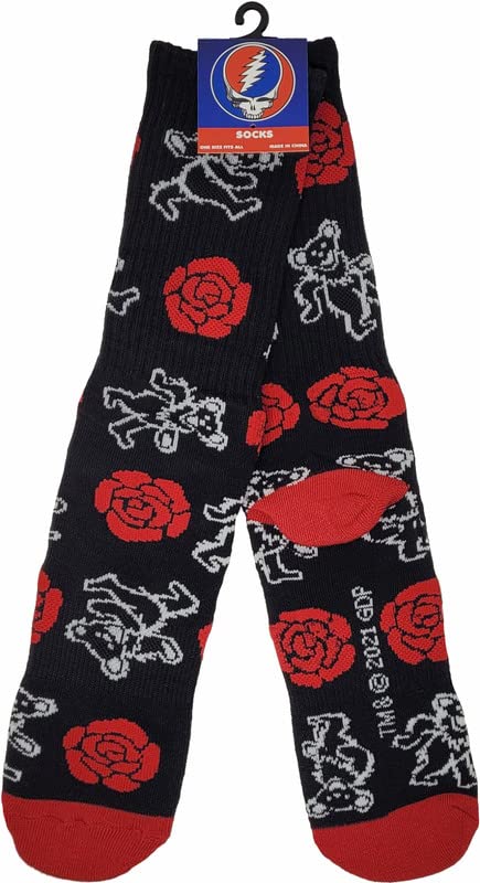 Ripple Junction Grateful Dead Adult Crew Socks Dancing Bears and Roses Officially Licensed