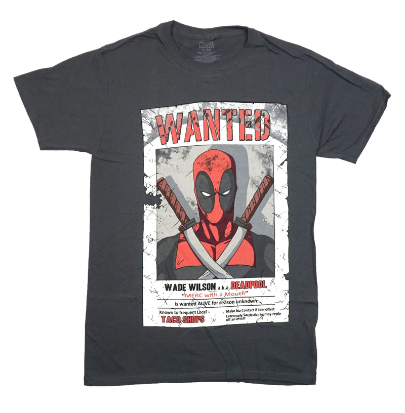 Deadpool Mens T-Shirt - Marvel Wanted Poster Wade Wilson a.k.a Deadpool