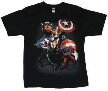 Captain America (Marvel Comics) Mens T-Shirt  -  Cap & Heroic Friends Image