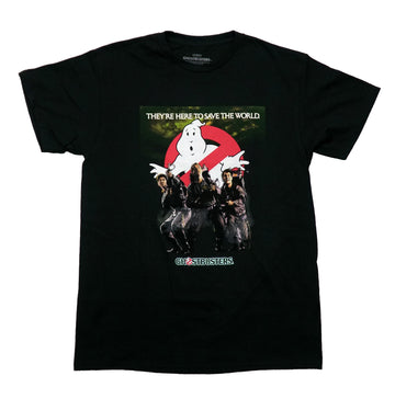 Ghostbusters Mens T-Shirt- Trio Under Logo Here To Save The World