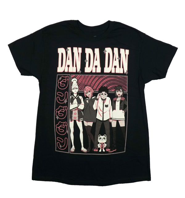 DandaDan Mens T-Shirt - Trio Standing by Pink Bubble Kanji and Cat