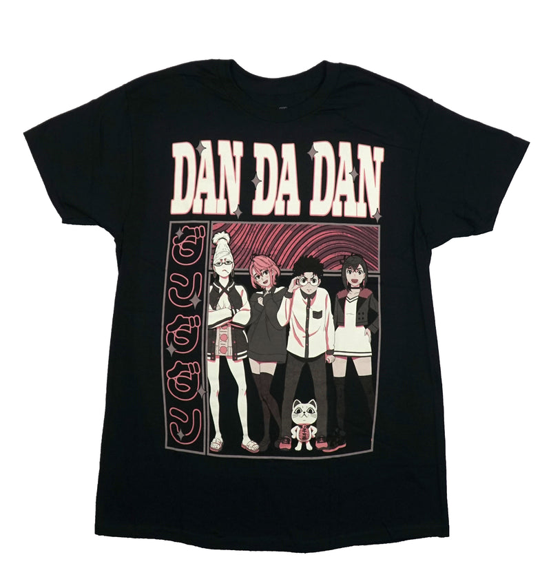 DandaDan Mens T-Shirt - Trio Standing by Pink Bubble Kanji and Cat