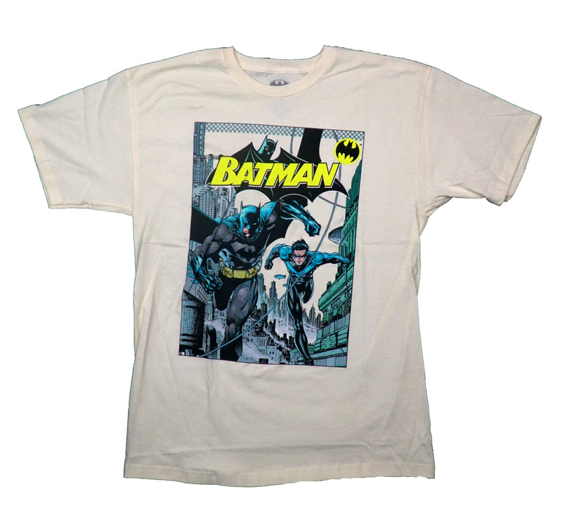 Batman Mens T-Shirt - Blue Batman & Robin Running From Blue City - Inmyparentsbasement.com